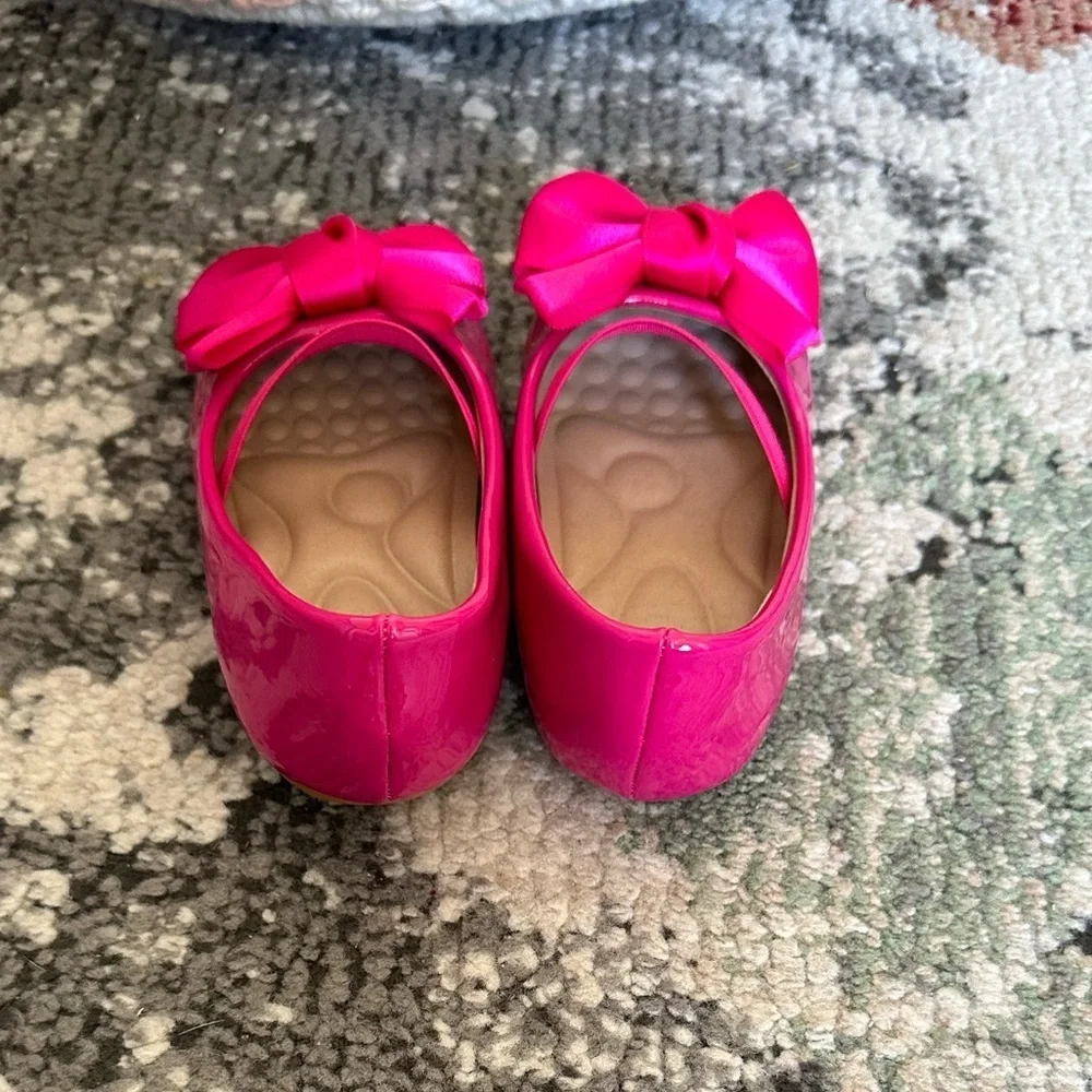New Boutique Toddler Girl Dress Shoes Pink Bow Front Comfort Padding Size 6.5